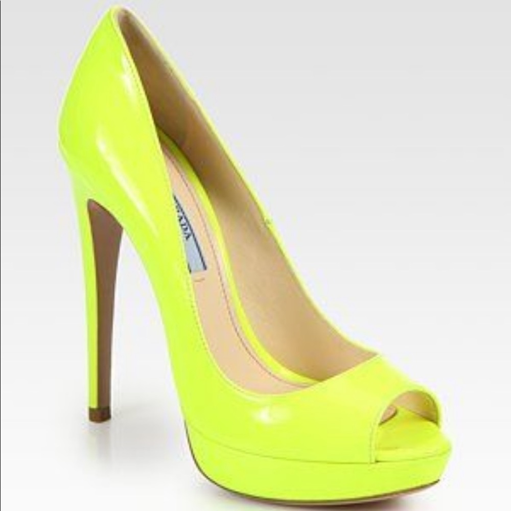 Prada neon yellow peep toe heels